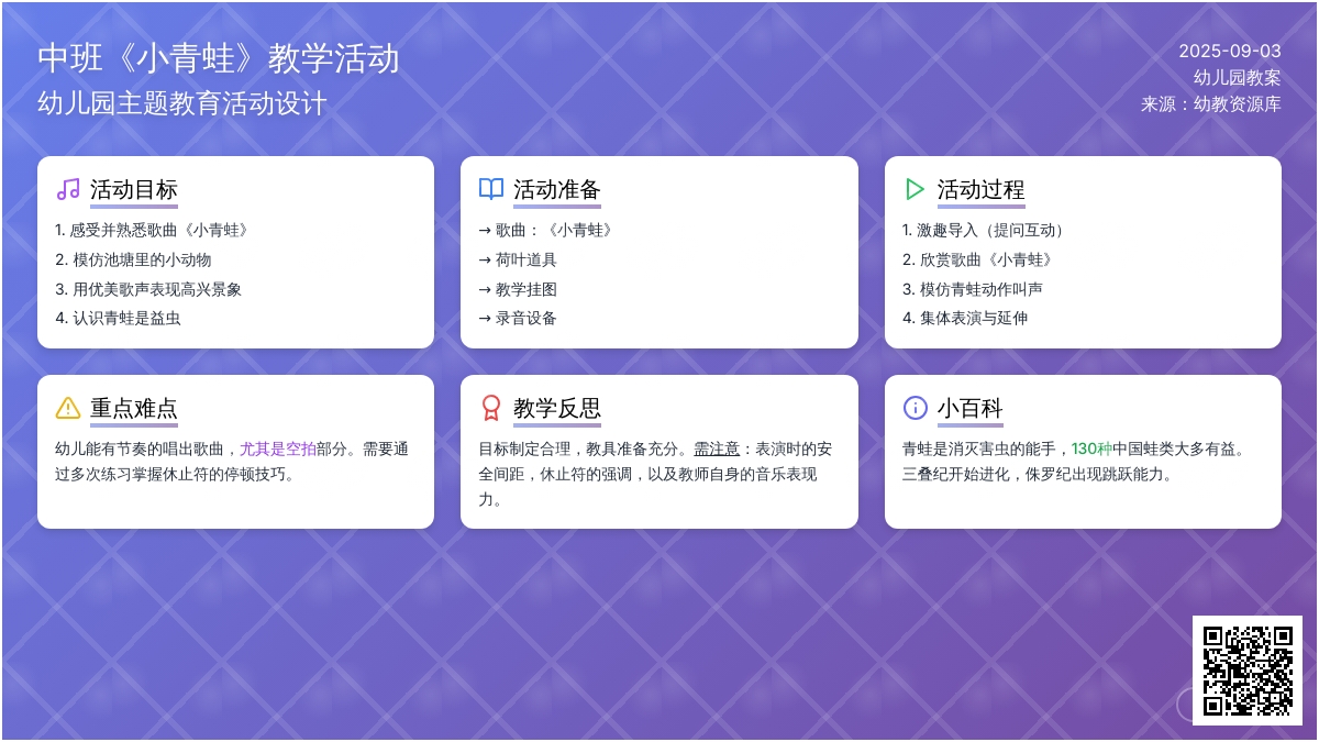 幼儿园中班教案《小青蛙》含反思