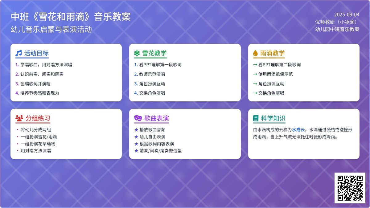 幼儿园中班音乐教案《雪花和雨滴》
