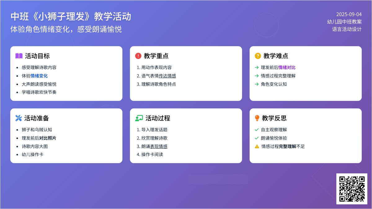 幼儿园中班儿歌教案《小狮子理发》