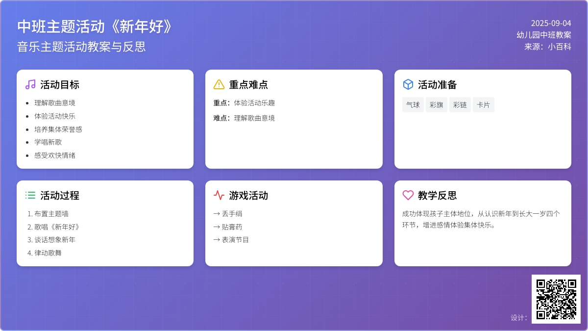 幼儿园中班音乐主题活动教案《新年好》含反思