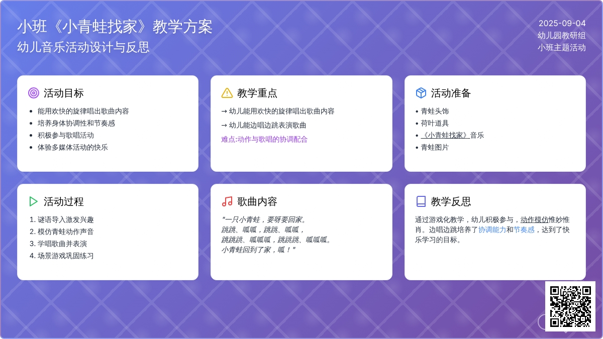 幼儿园小班教案《小青蛙找家》含反思
