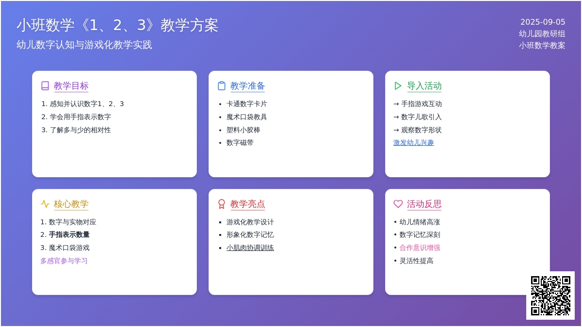 幼儿园小班数学教案《1、2、3》含反思