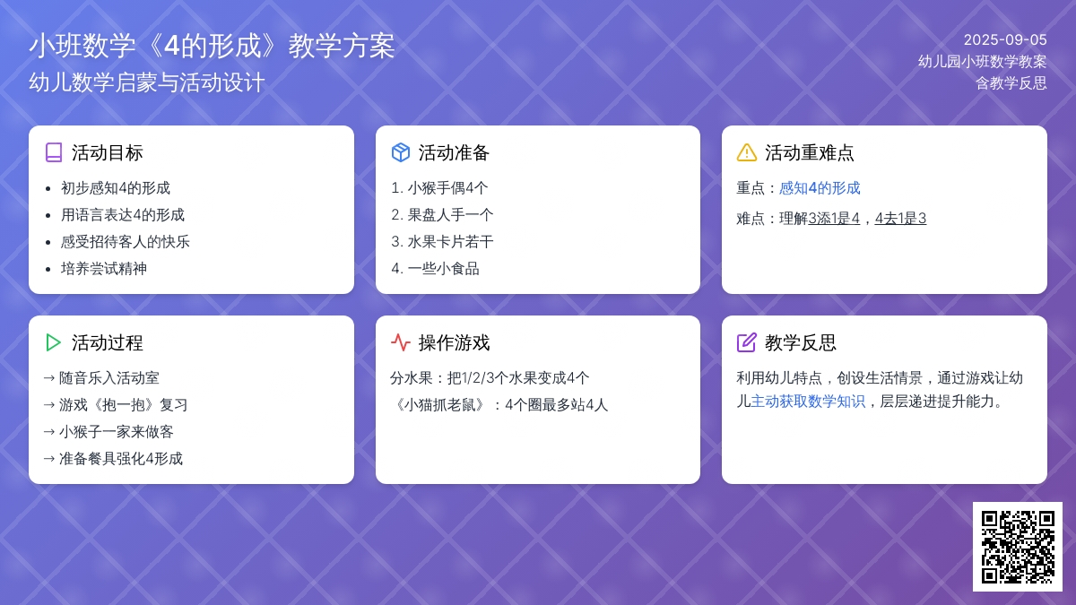 幼儿园小班数学教案《4的形成》含反思