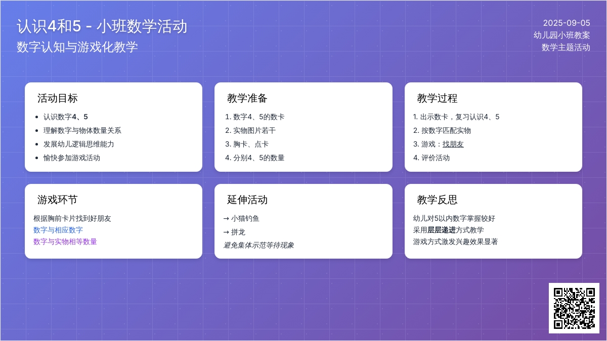 幼儿园小班教案《认识4和5》含反思