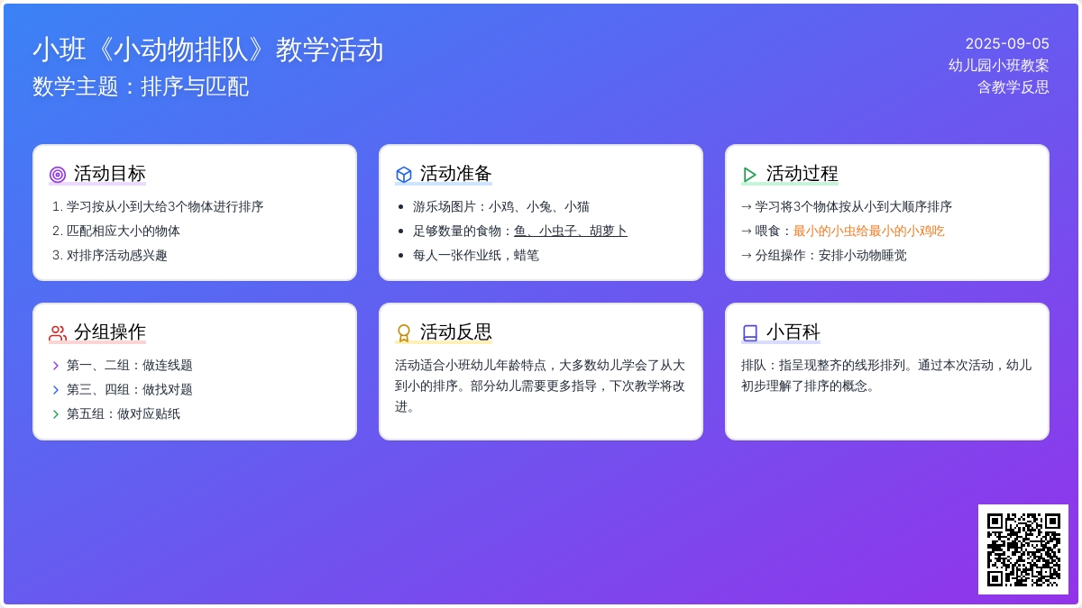 幼儿园小班教案《小动物排队》含反思