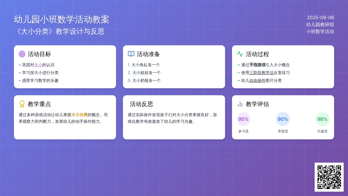 幼儿园小班教案《大小分类》含反思