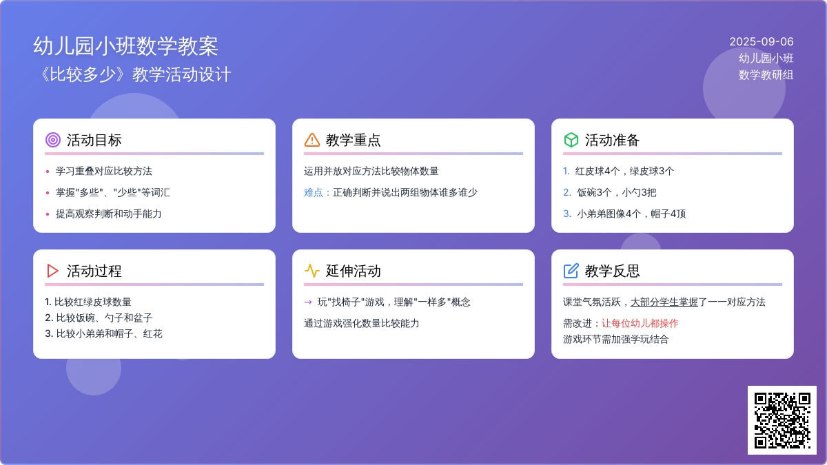 幼儿园小班教案《比较多少》含反思