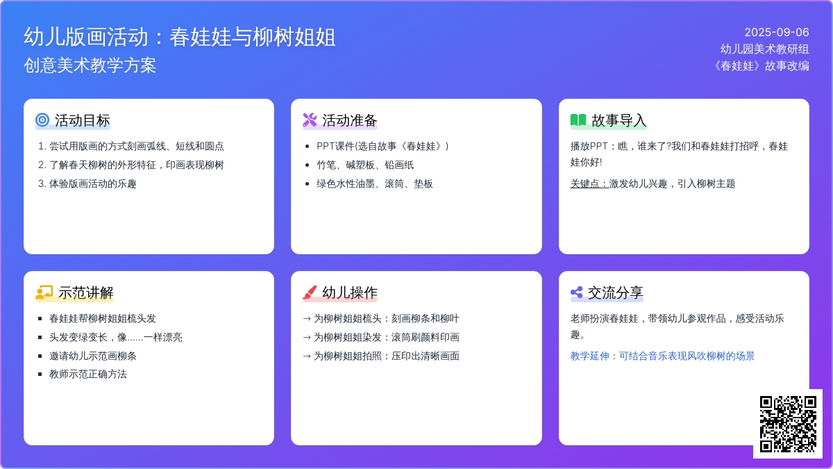 幼儿园小班艺术领域：版画——为柳树姐姐梳头