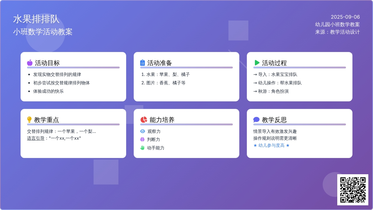 幼儿园小班数学教案《水果排队》含反思