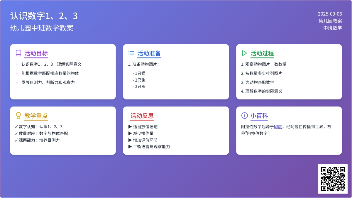 幼儿园中班优秀数学教案《认识数字1、2、3》含反思