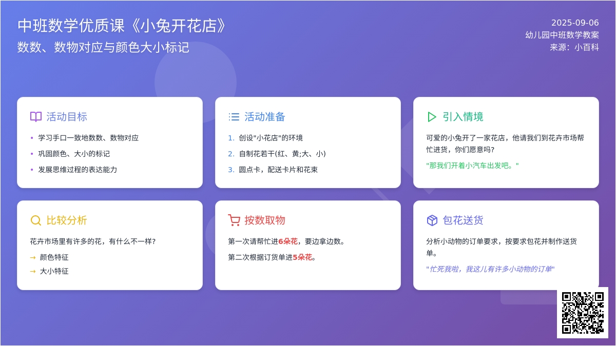 幼儿园中班数学优质课教案《小兔开花店》