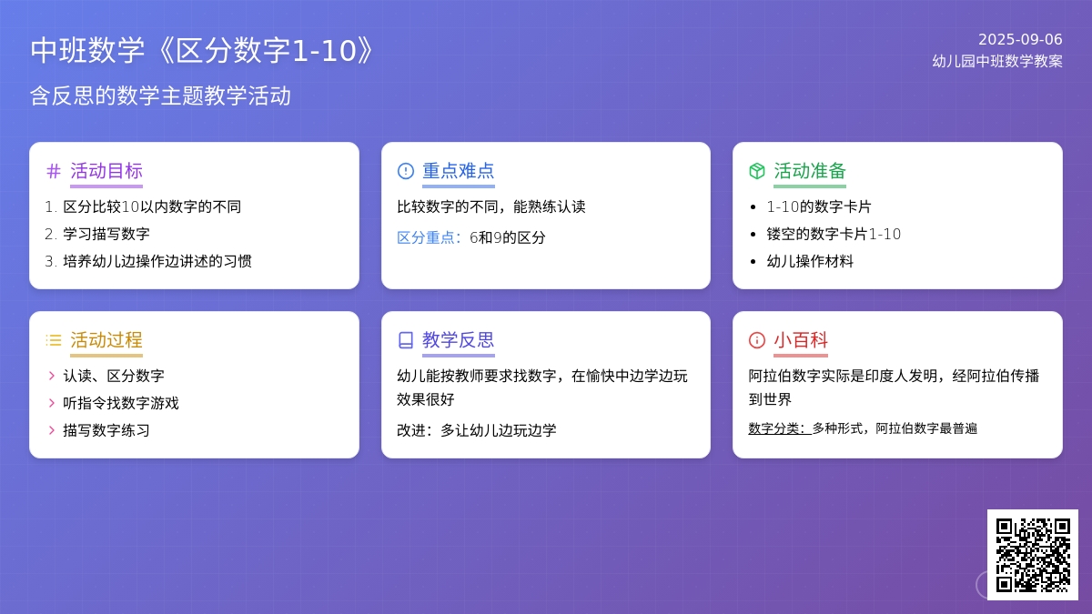 幼儿园中班数学教案《区分数字1-10》含反思