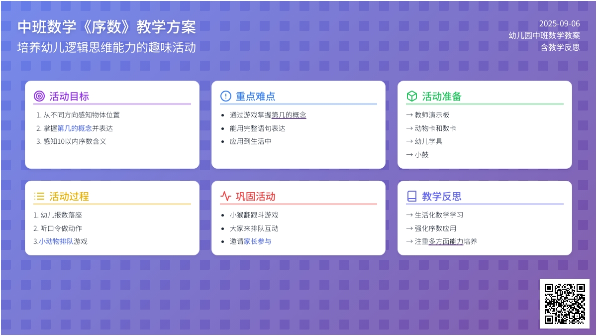 幼儿园中班数学教案《序数》含反思
