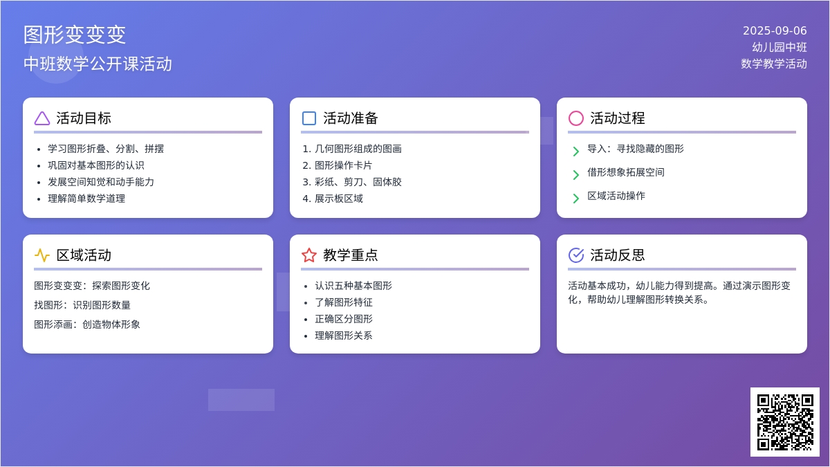 幼儿园中班公开课数学教案《图形变变变》含反思