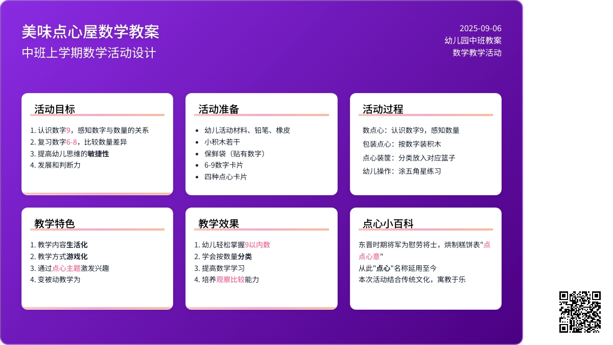 幼儿园中班上学期数学教案《美味点心屋》含反思