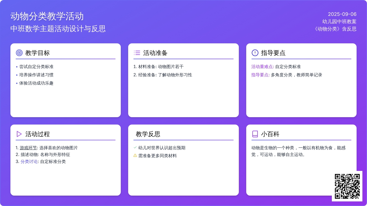 幼儿园中班教案《动物分类》含反思