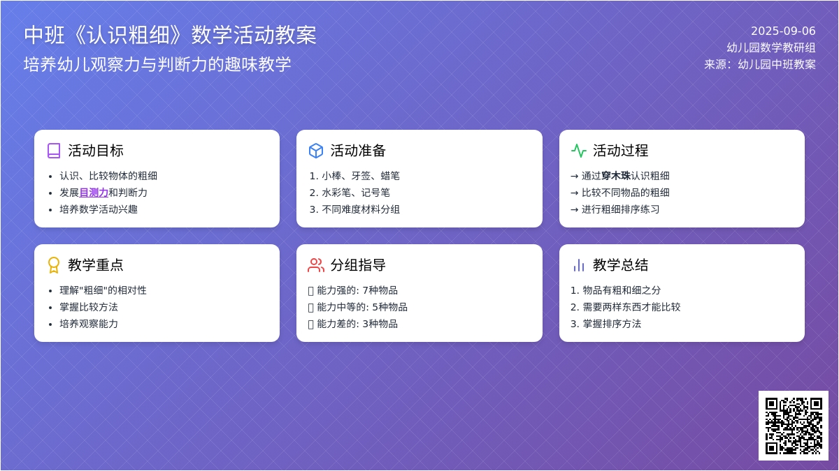 幼儿园中班教案《认识粗细》