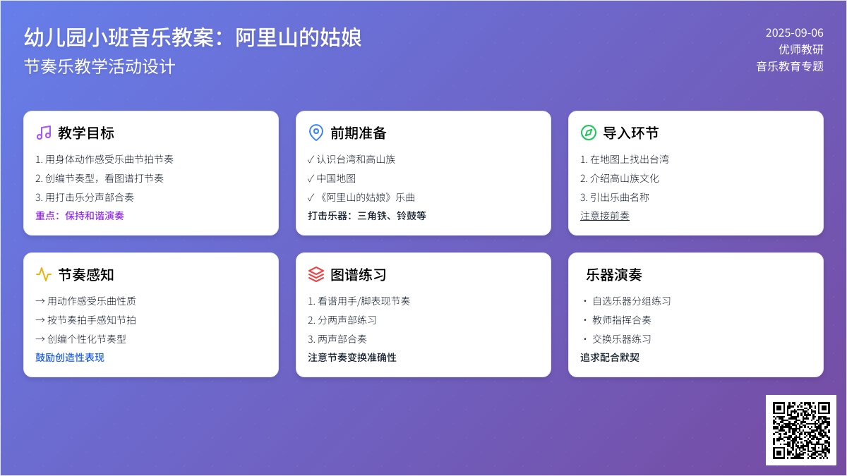 幼儿园小班音乐教案：阿里山的姑娘（节奏乐）
