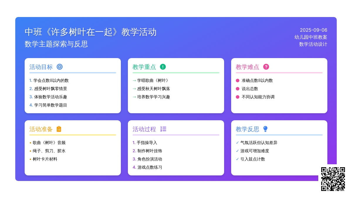 幼儿园中班教案《许多树叶在一起》含反思