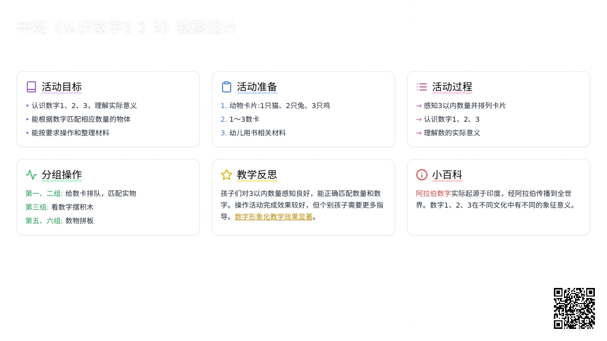 幼儿园中班教案《认识数字1 2 3》含反思