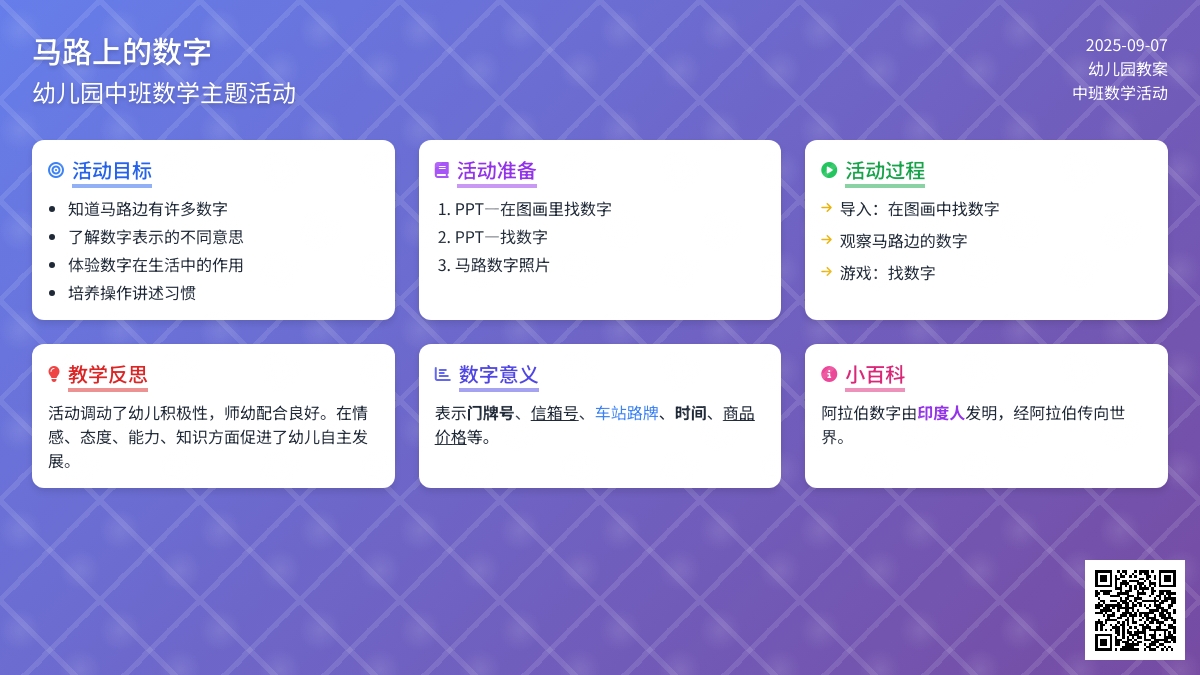 幼儿园中班教案《马路上的数字》含反思