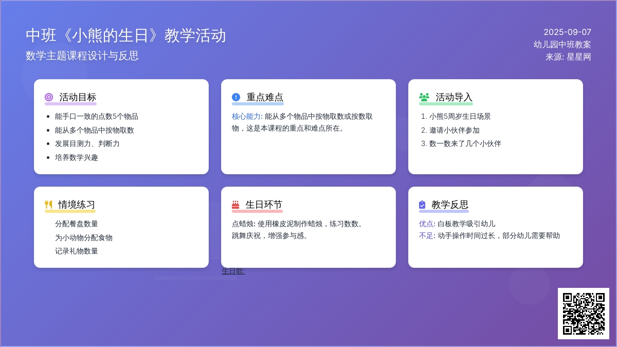 幼儿园中班教案《小熊的生日》含反思