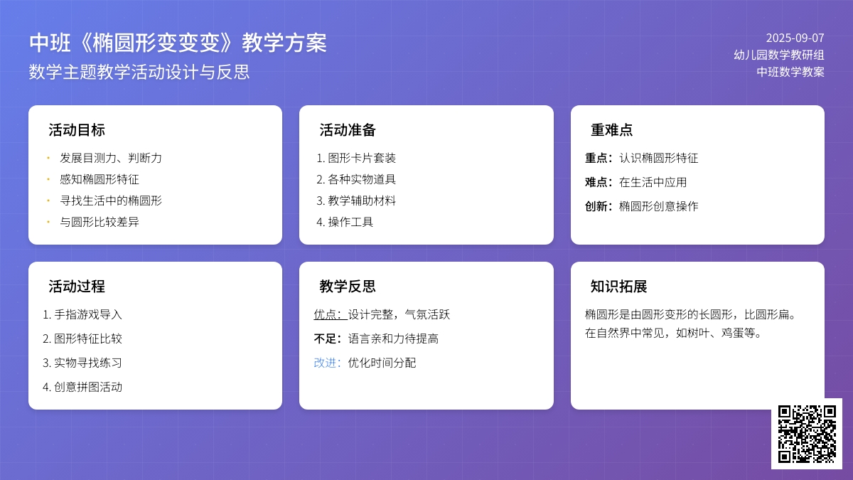 幼儿园中班教案《椭圆形变变变》含反思