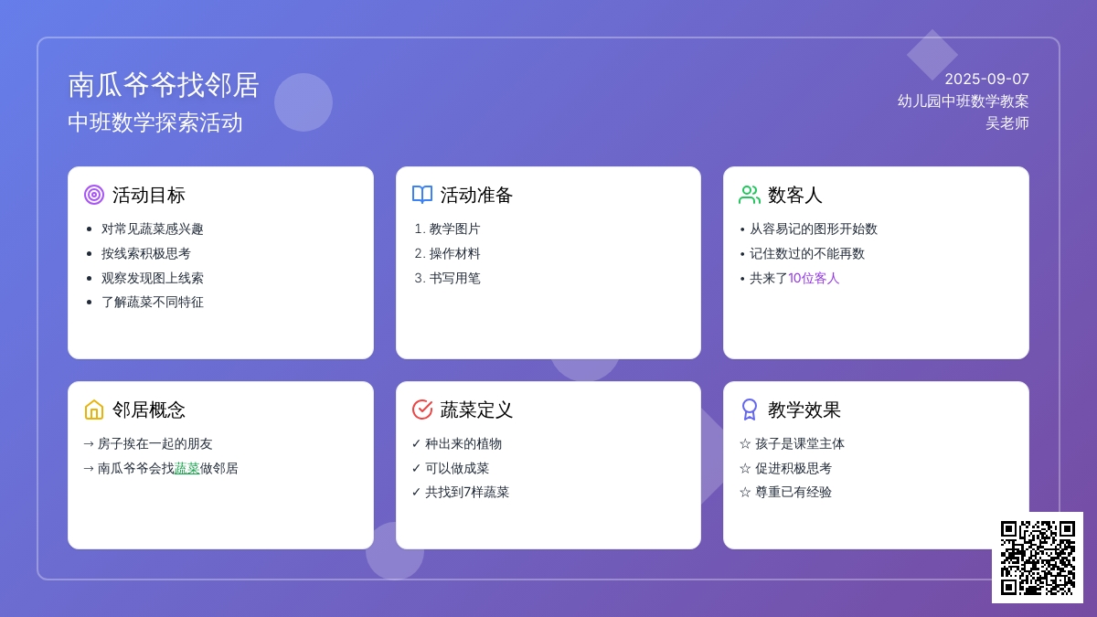 幼儿园中班数学教案《南瓜爷爷找邻居》