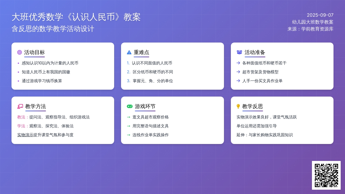 大班优秀数学教案《认识人民币》含反思