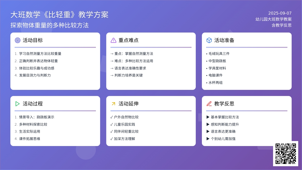 幼儿园大班数学教案《比轻重》含反思