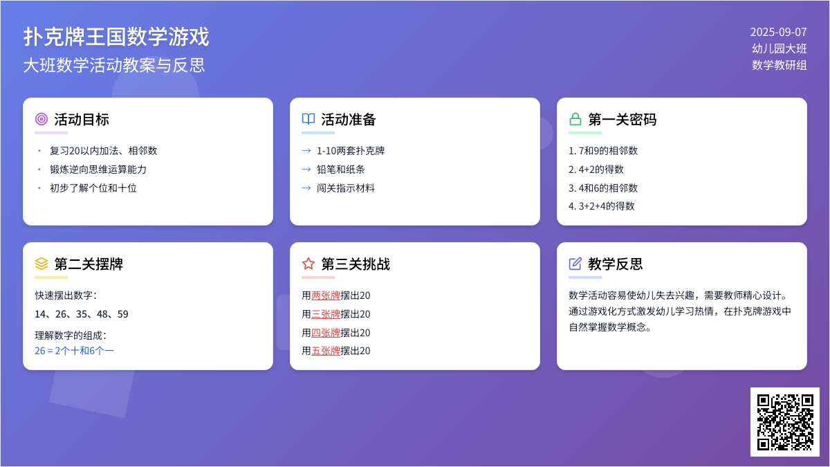 幼儿园大班数学游戏活动教案《扑克牌王国》含反思