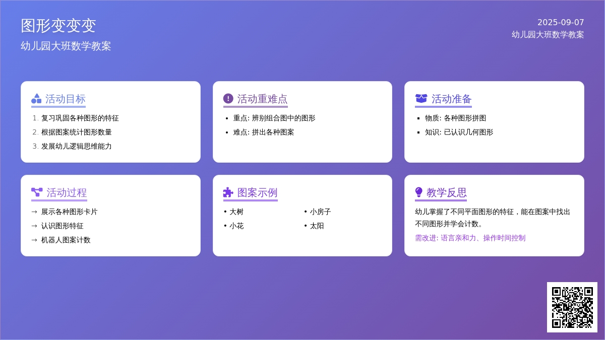 幼儿园大班数学教案《图形变变变》含反思
