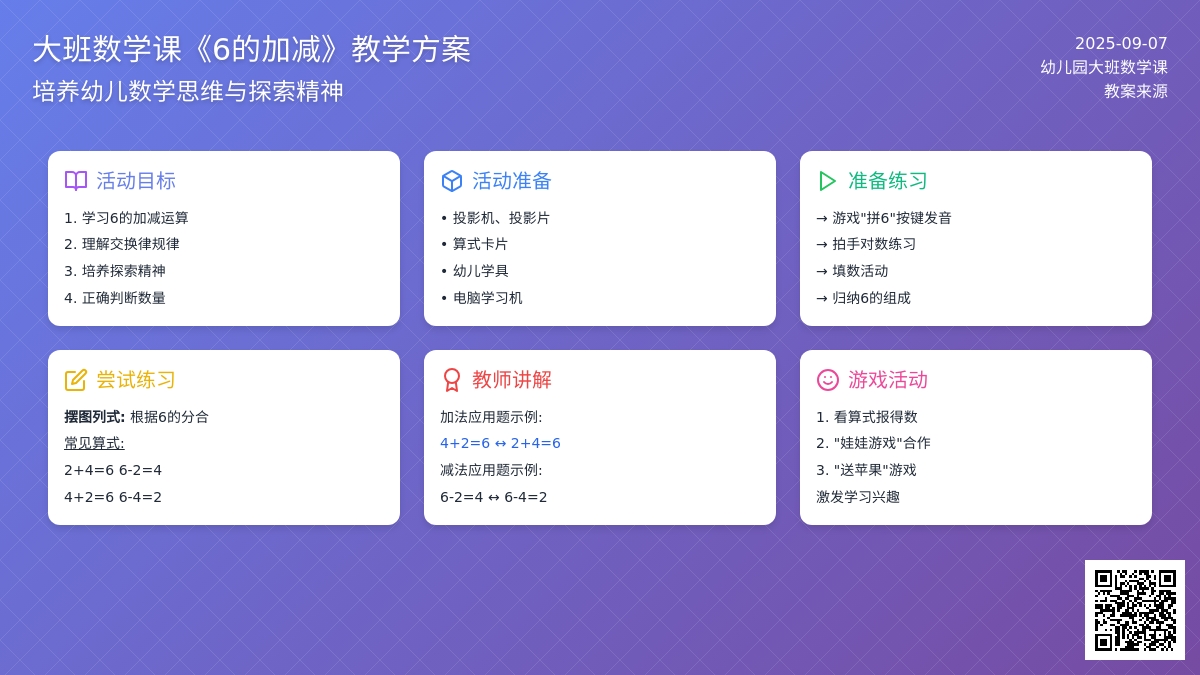 幼儿园大班数学课教案《6的加减》含反思