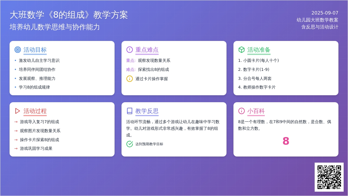 幼儿园大班数学教案《8的组成》含反思