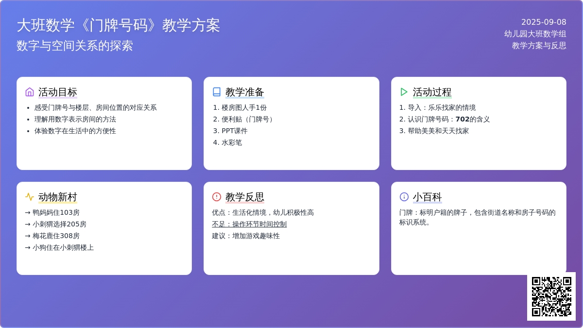 幼儿园大班数学教案《门牌号码》含反思