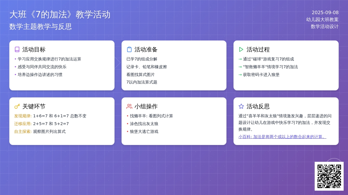 幼儿园大班教案《7的加法》含反思