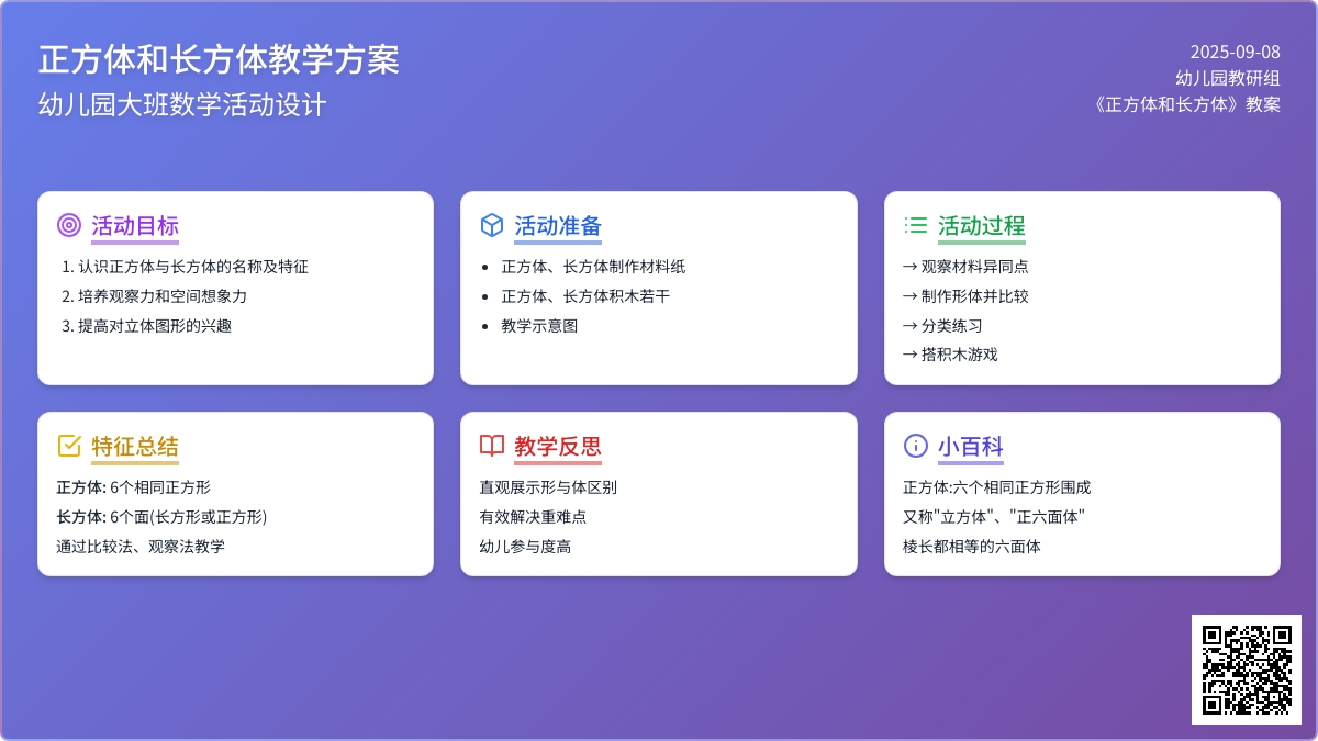 幼儿园大班教案《正方体和长方体》含反思