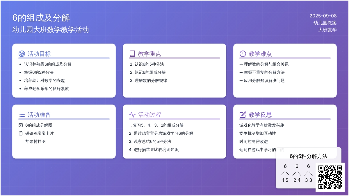 幼儿园大班教案《6的组成及分解》含反思