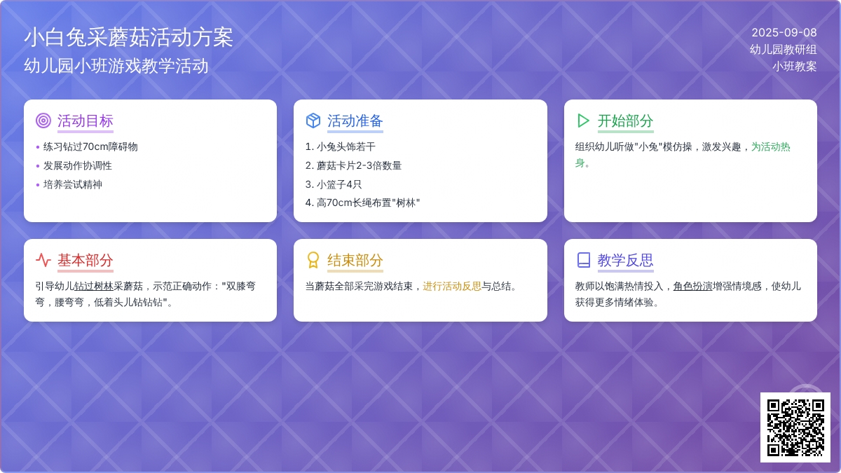 幼儿园小班教案《小白兔采蘑菇》含反思