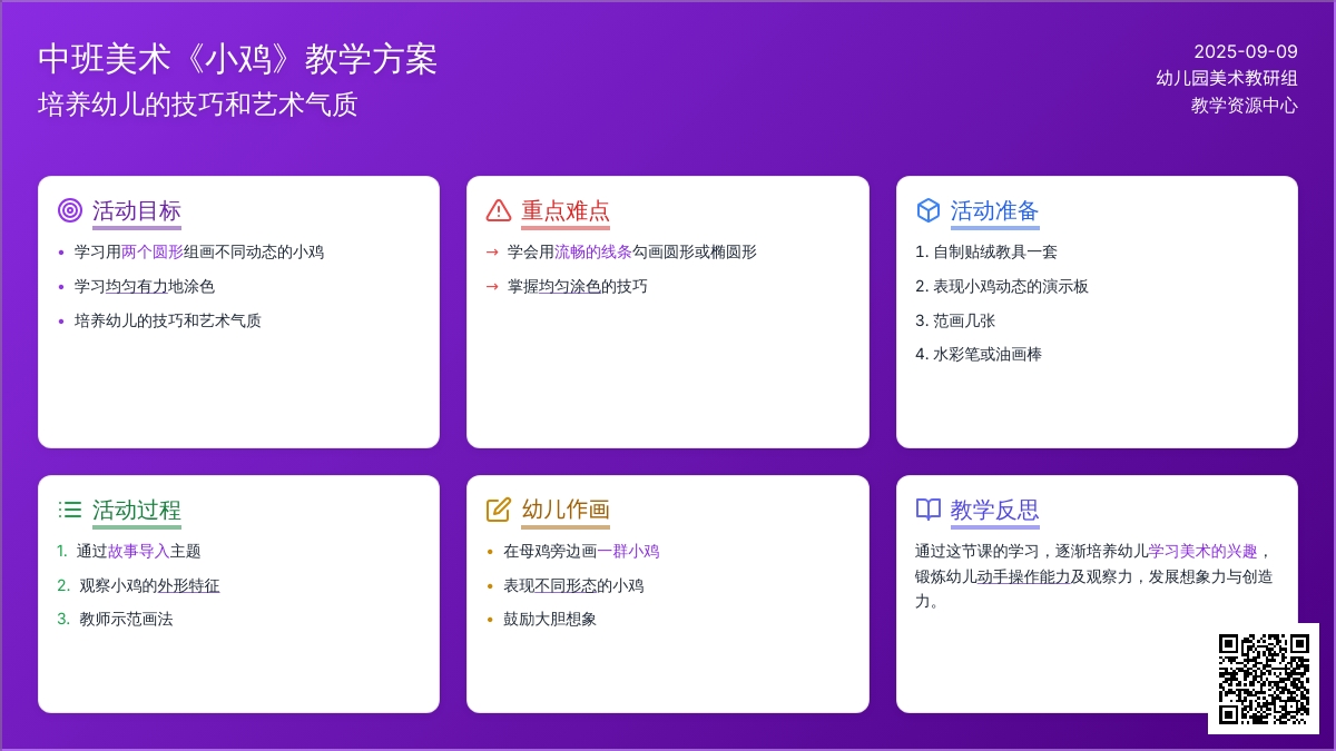 幼儿园中班美术教案《小鸡》含反思