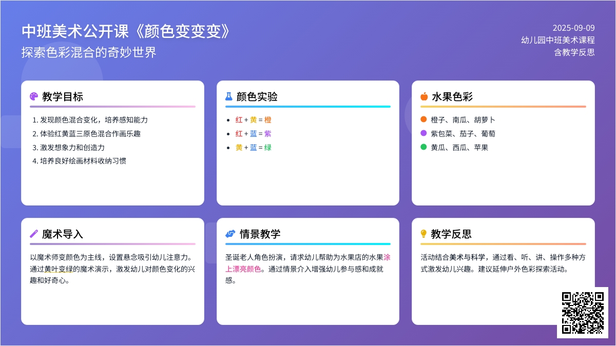 幼儿园中班美术公开课教案《颜色变变变》含反思