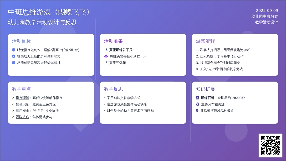 幼儿园中班思维游戏教案《蝴蝶飞飞》含反思