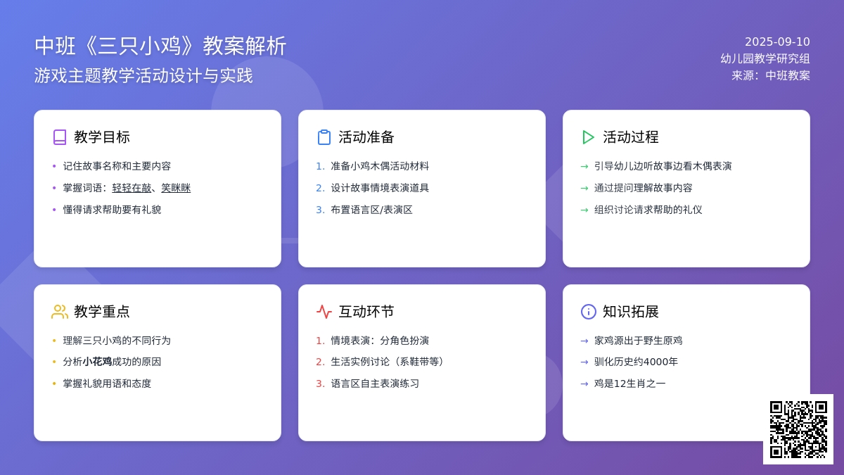 幼儿园中班教案《三只小鸡》