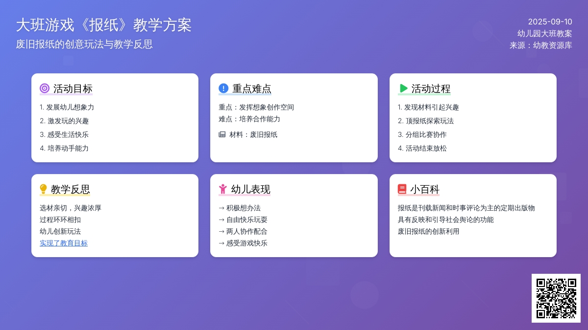幼儿园大班游戏教案《报纸》含反思
