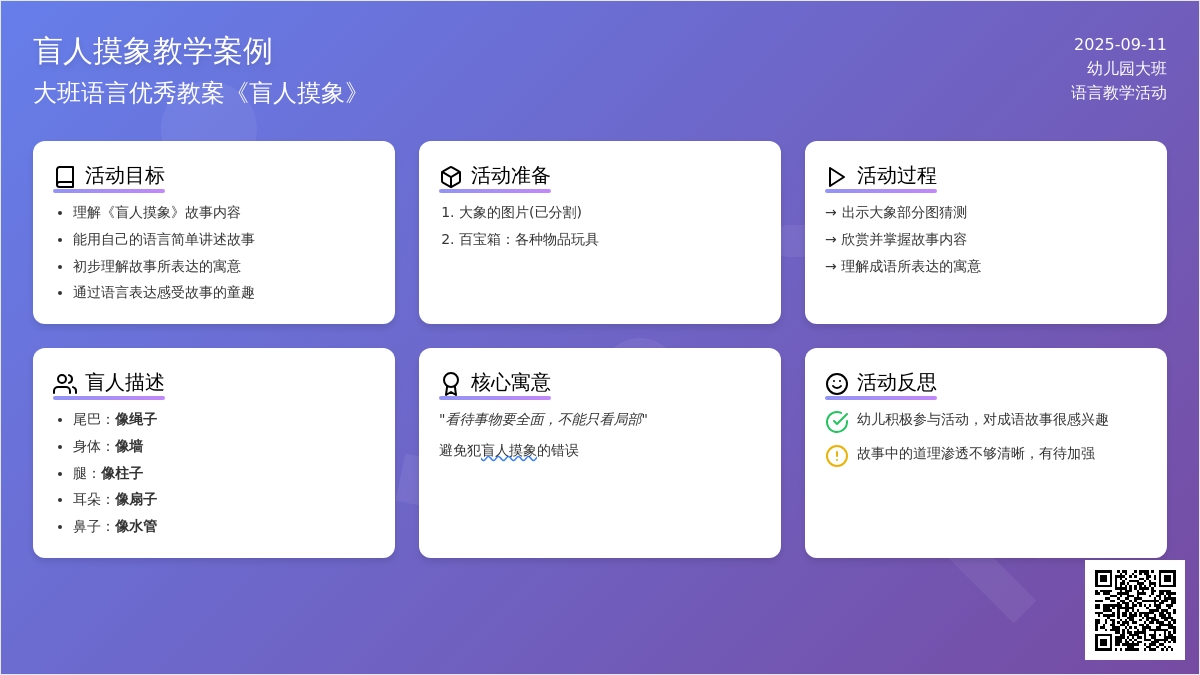 大班语言优秀教案《盲人摸象》含反思