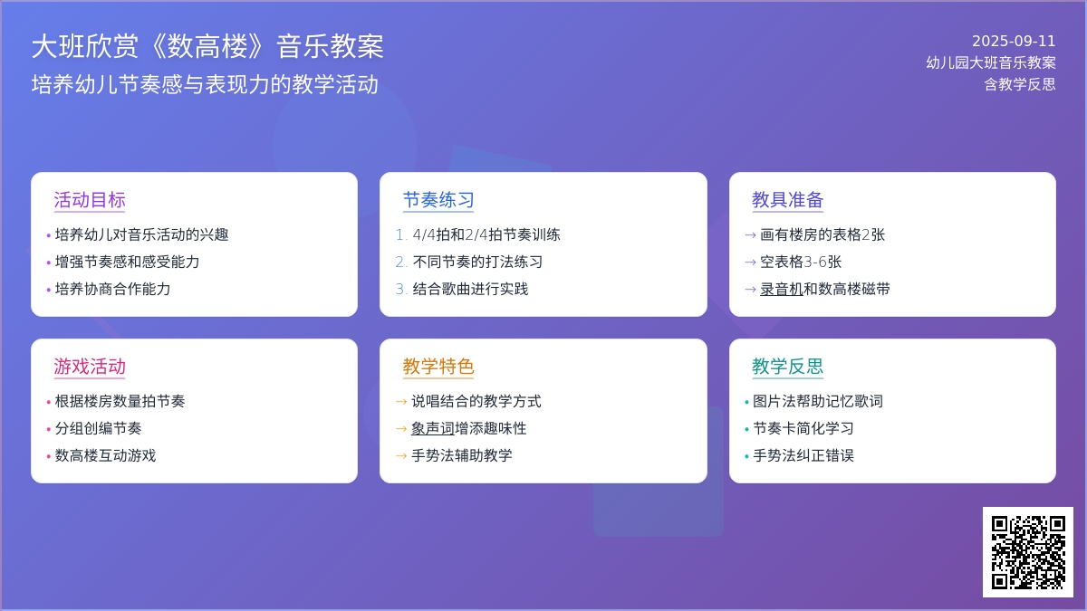 幼儿园大班音乐欣赏教案《数高楼》含反思