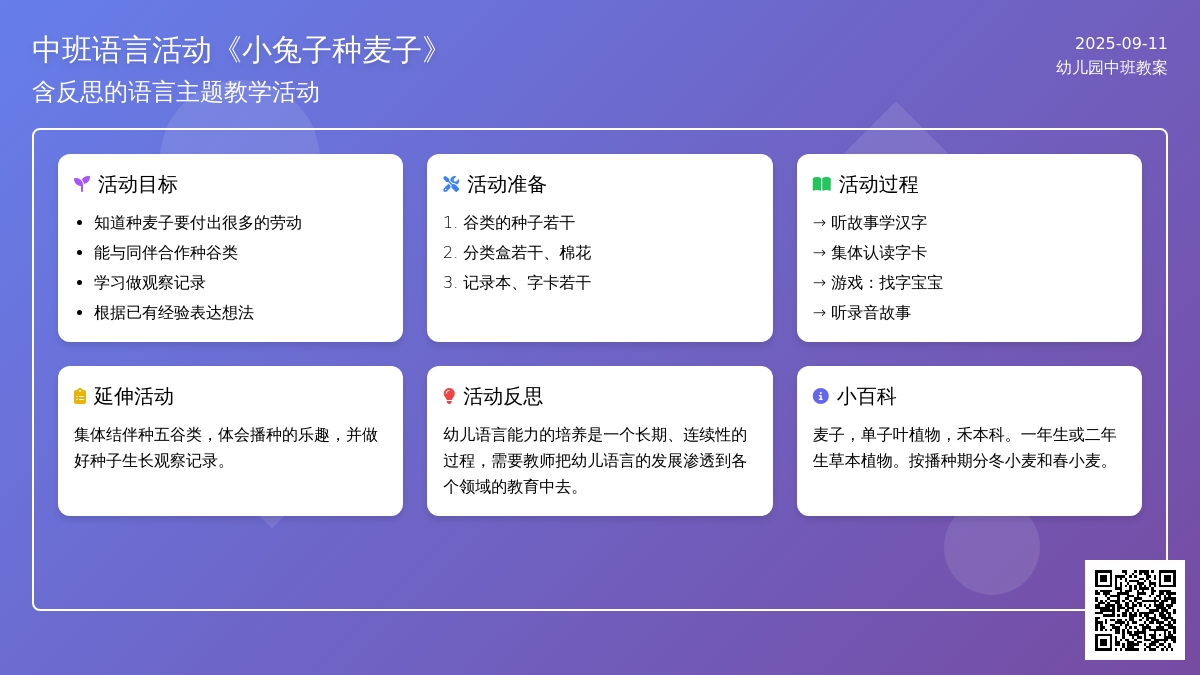 中班语言活动教案《小兔子种麦子》含反思