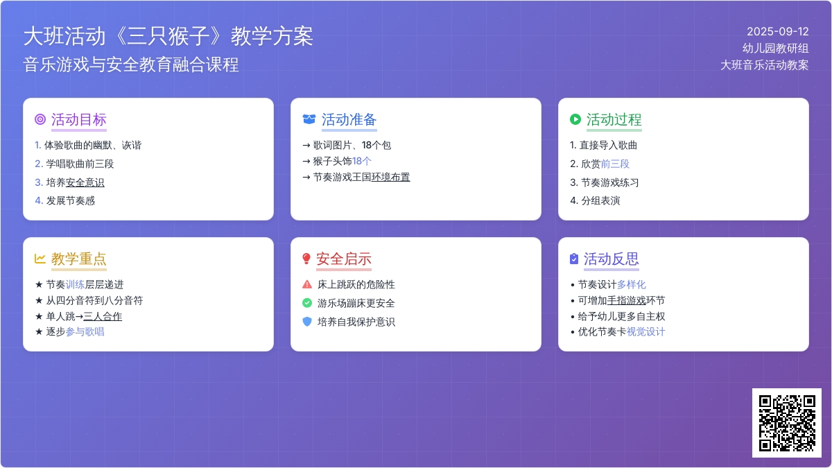 幼儿园大班音乐活动教案《三只猴子》含反思