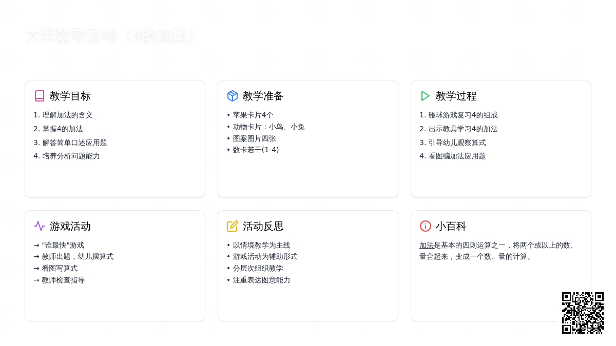 幼儿园大班数学活动教案《4的加法》含反思