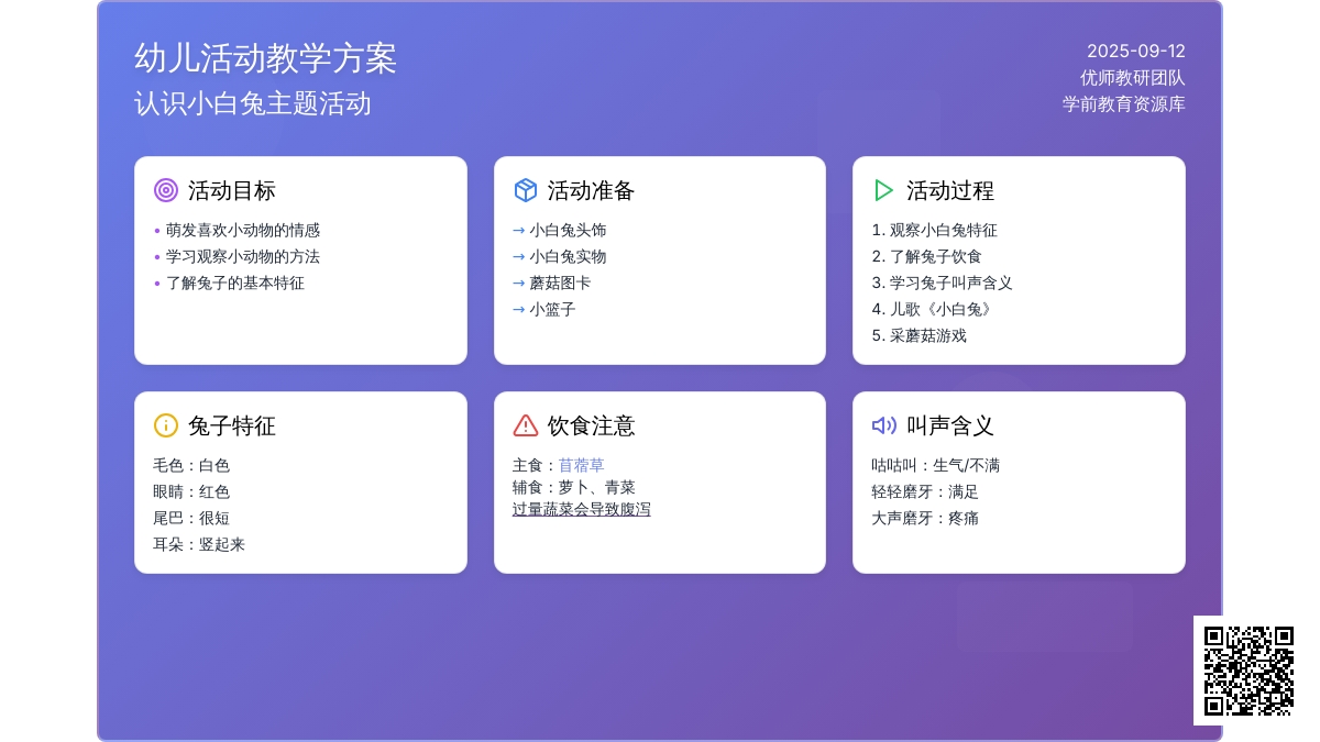 幼儿园小班科学教案：《小白兔》